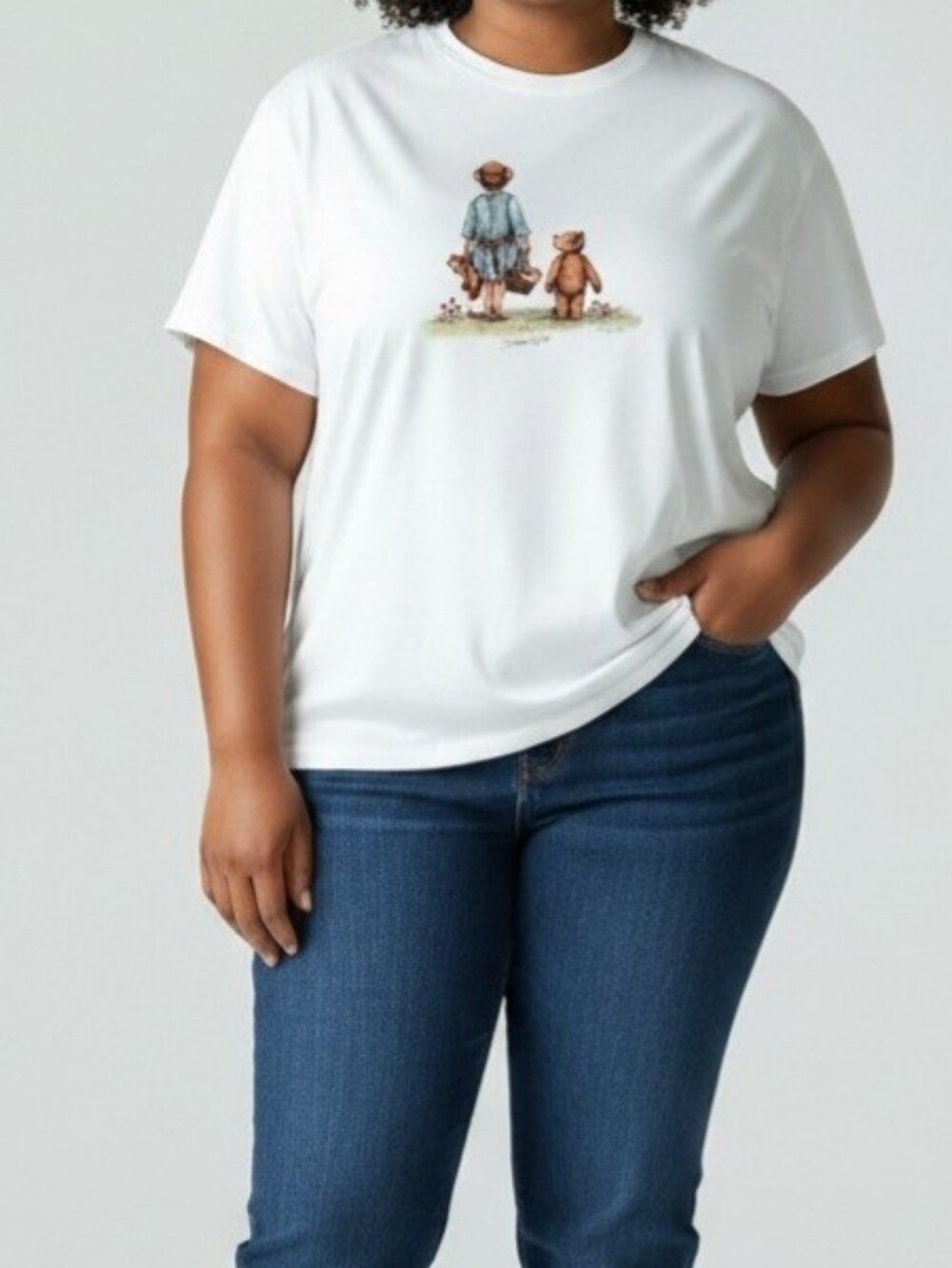 ANVIL White Graphic Tee with Vintage Bear Walk Print